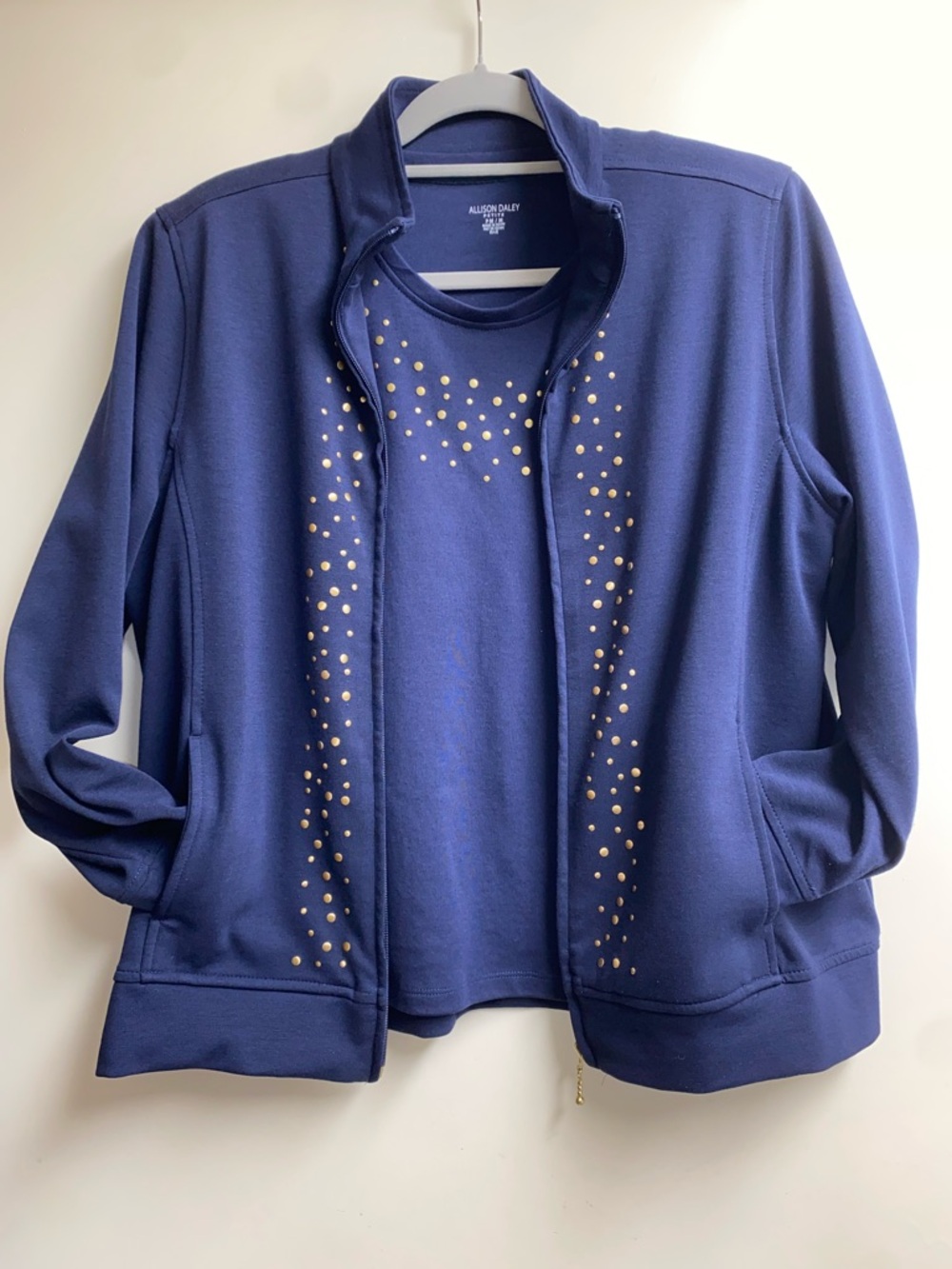 🇺🇸 Allison Daley Navy Twin Set with Gold Stud Accents